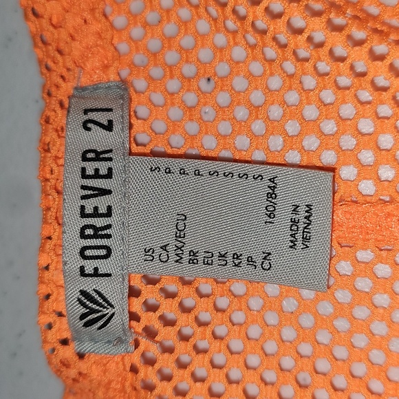 Forever 21 orange fishnet crop top knot waist NWOT Size S Swim coverup - Picture 5 of 9